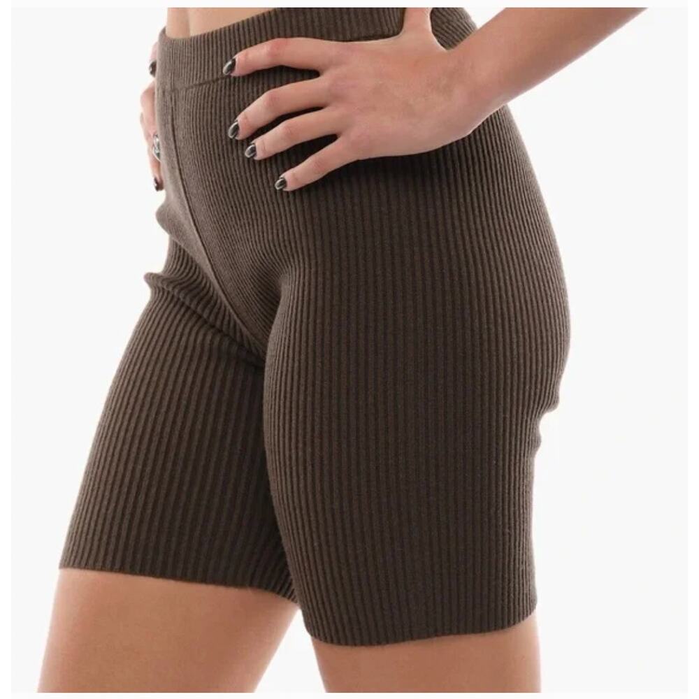 Samsoe Samsoe Ribbed Luna Biker Women's Shorts Brown Wren Size Small